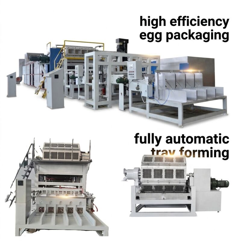 Ligne de production complète de plateaux à œufs en papier rotatif 5000 pièces par heure avec séchage et systèmes d'empilage automatiques